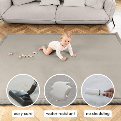 Cloudsoft Baby Play Mat for Floor 80" X 110" Dark Gray | Coral Velvet High-Density Foam Rug for Crawling & Cozy Play – Non-Slip, Water-Resistant, Easy-Care Tummy Time Mat