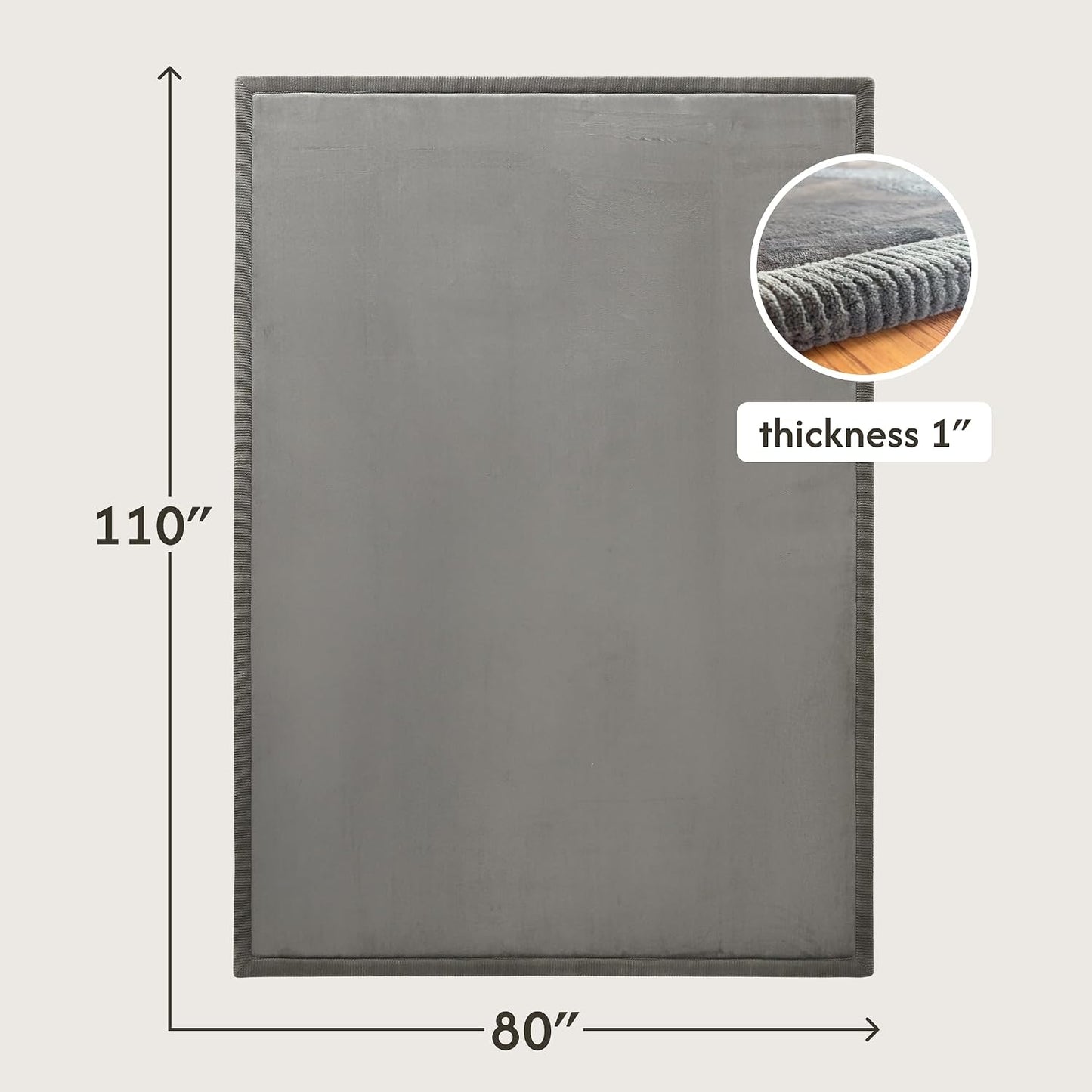 Cloudsoft Baby Play Mat for Floor 80" X 110" Dark Gray | Coral Velvet High-Density Foam Rug for Crawling & Cozy Play – Non-Slip, Water-Resistant, Easy-Care Tummy Time Mat