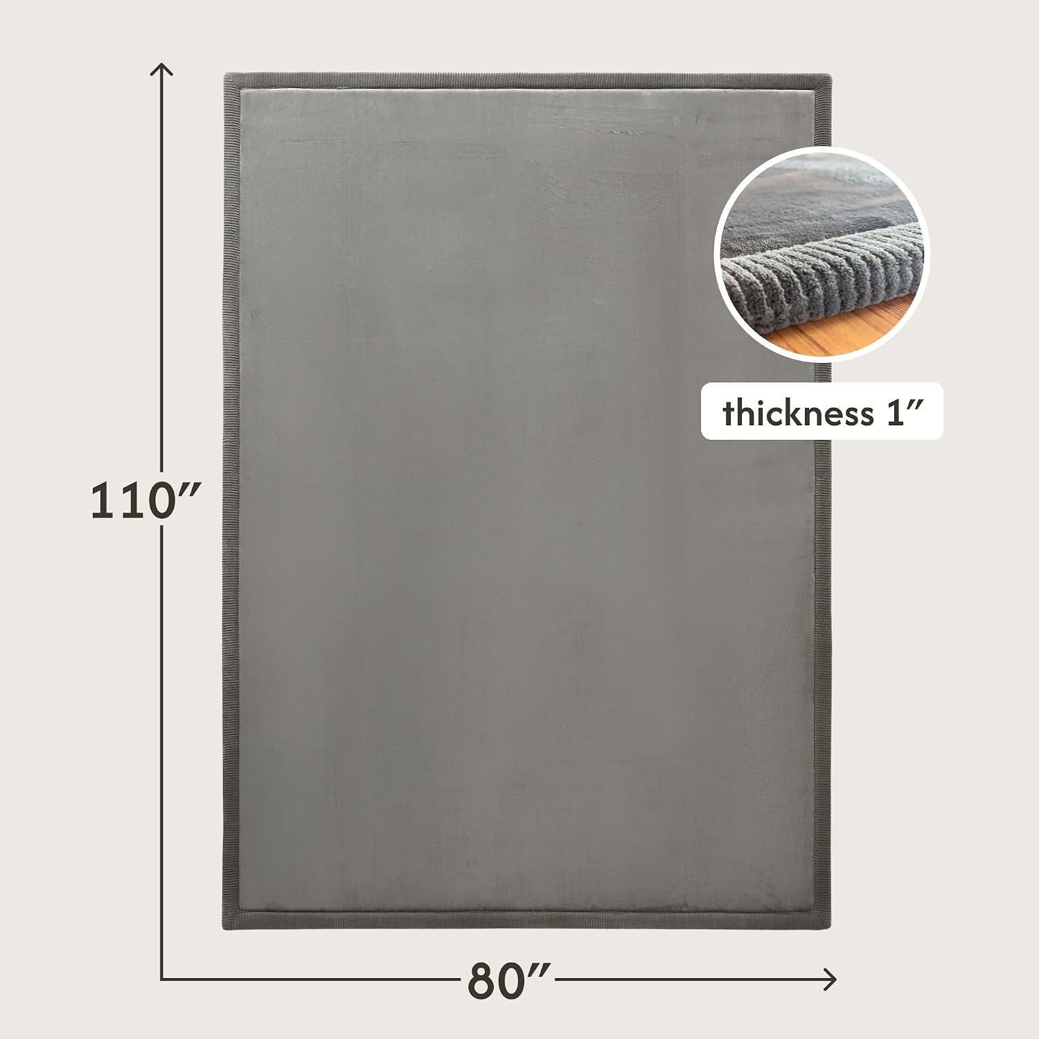 Cloudsoft Baby Play Mat for Floor 80" X 110" Dark Gray | Coral Velvet High-Density Foam Rug for Crawling & Cozy Play – Non-Slip, Water-Resistant, Easy-Care Tummy Time Mat